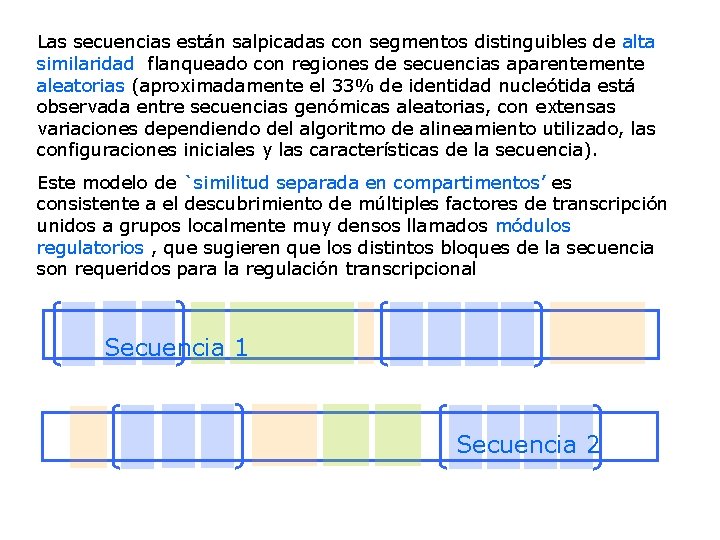 Las secuencias están salpicadas con segmentos distinguibles de alta similaridad flanqueado con regiones de