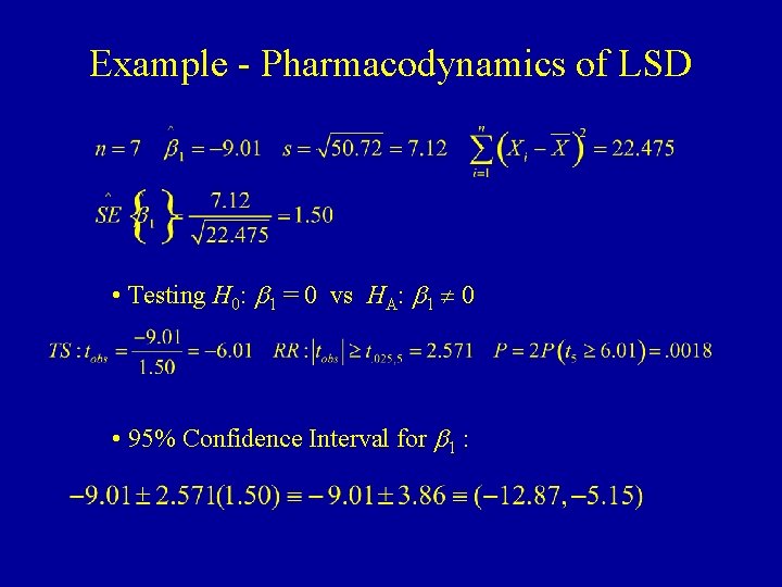 Example - Pharmacodynamics of LSD • Testing H 0: b 1 = 0 vs