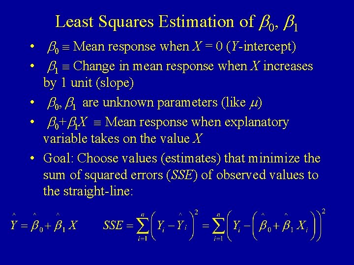 Least Squares Estimation of b 0, b 1 • b 0 Mean response when