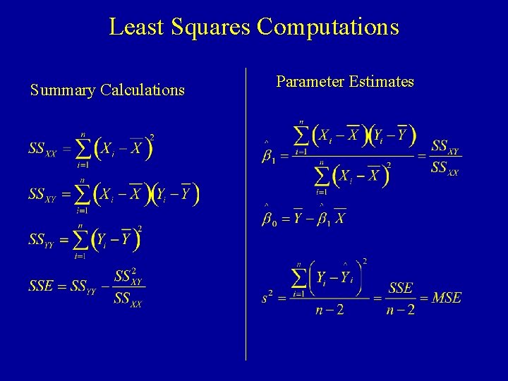 Least Squares Computations Summary Calculations Parameter Estimates 