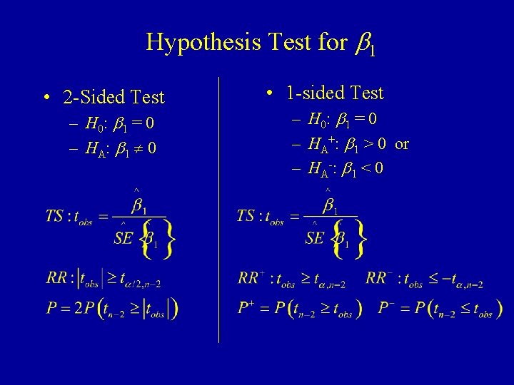 Hypothesis Test for b 1 • 2 -Sided Test – H 0: b 1