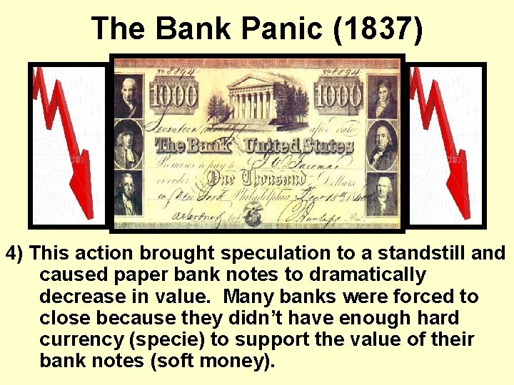 The Bank Panic (1837) 4) This action brought speculation to a standstill and caused