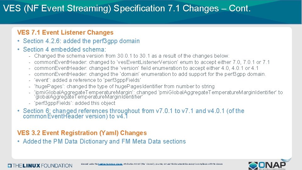 VES (NF Event Streaming) Specification 7. 1 Changes – Cont. VES 7. 1 Event