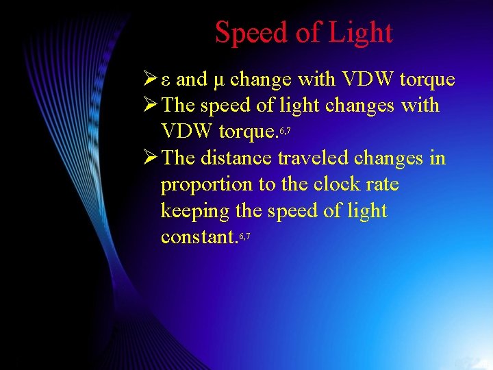 Speed of Light Ø ε and μ change with VDW torque Ø The speed
