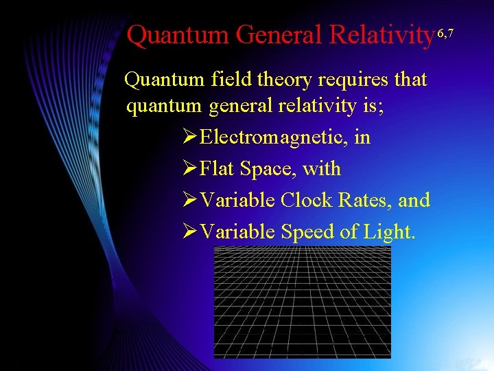 Quantum General Relativity 6, 7 Quantum field theory requires that quantum general relativity is;