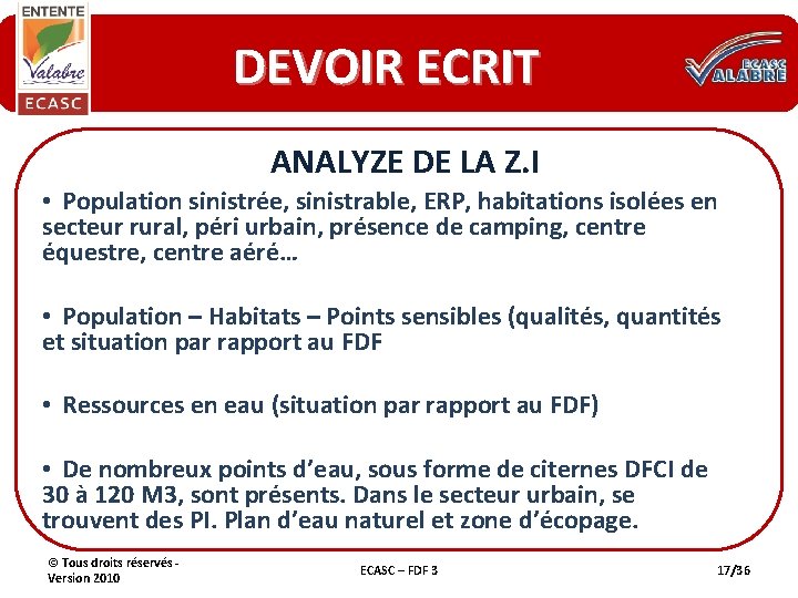 DEVOIR ECRIT ANALYZE DE LA Z. I • Population sinistrée, sinistrable, ERP, habitations isolées