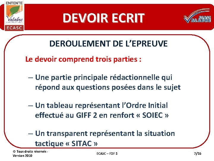 DEVOIR ECRIT DEROULEMENT DE L’EPREUVE Le devoir comprend trois parties : – Une partie