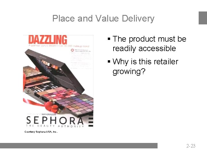 Place and Value Delivery § The product must be readily accessible § Why is