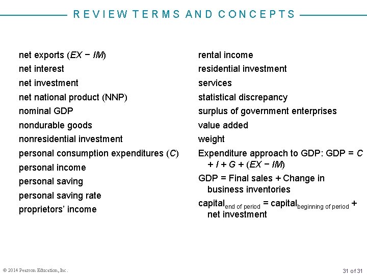 REVIEW TERMS AND CONCEPTS net exports (EX − IM) rental income net interest residential