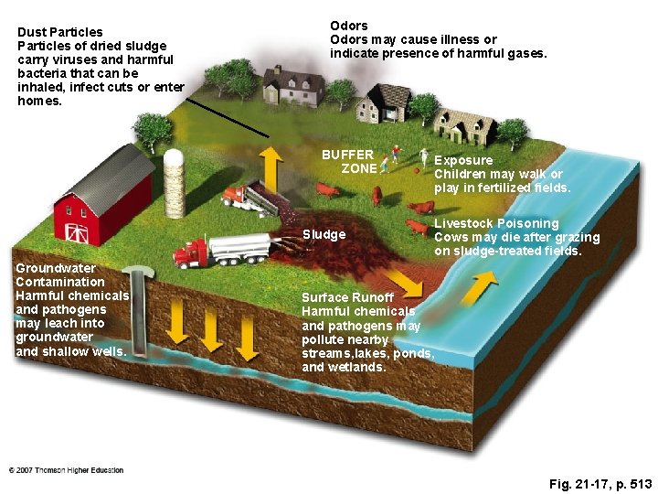 Dust Particles of dried sludge carry viruses and harmful bacteria that can be inhaled,