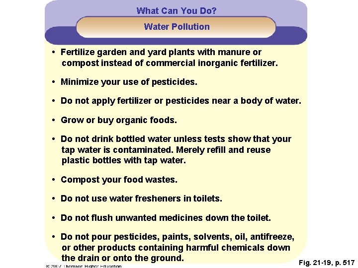 What Can You Do? Water Pollution • Fertilize garden and yard plants with manure