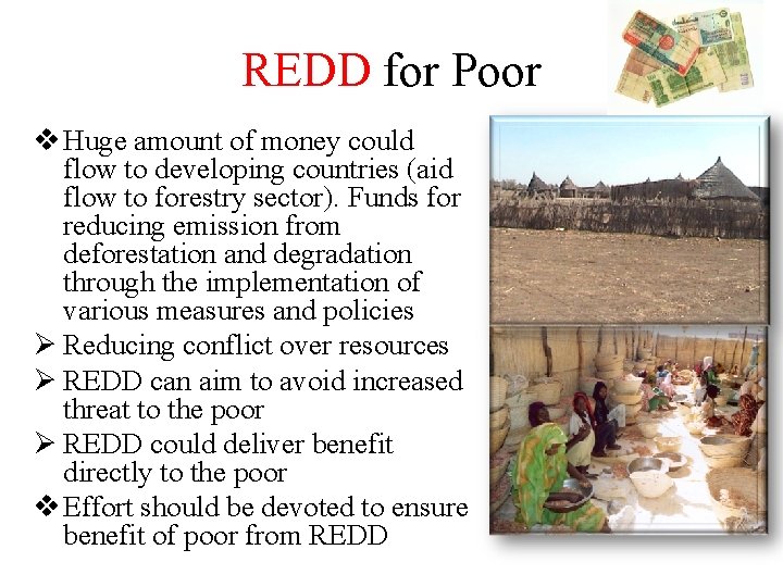 REDD for Poor v Huge amount of money could flow to developing countries (aid