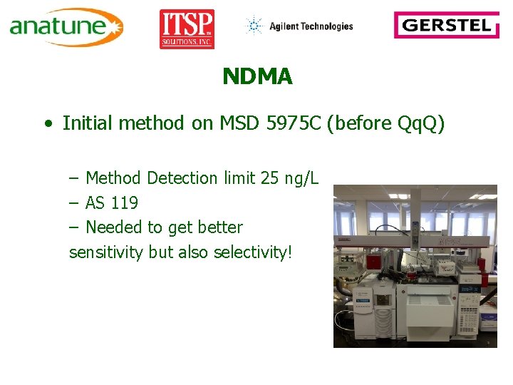 NDMA • Initial method on MSD 5975 C (before Qq. Q) – Method Detection