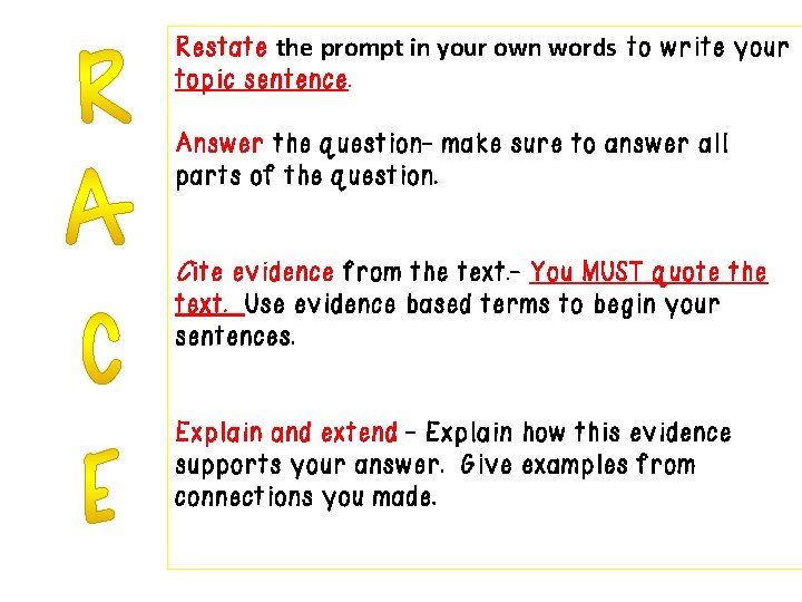 Restate the prompt in your own words to write your topic sentence. Answer the