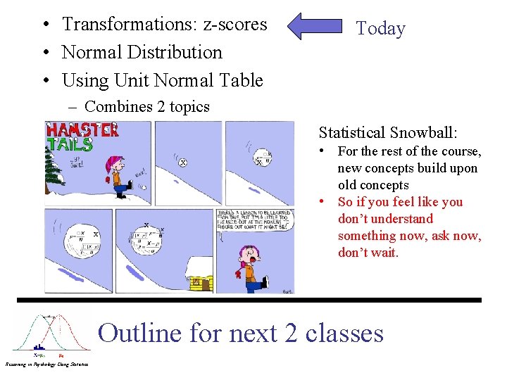  • Transformations: z-scores • Normal Distribution • Using Unit Normal Table Today –