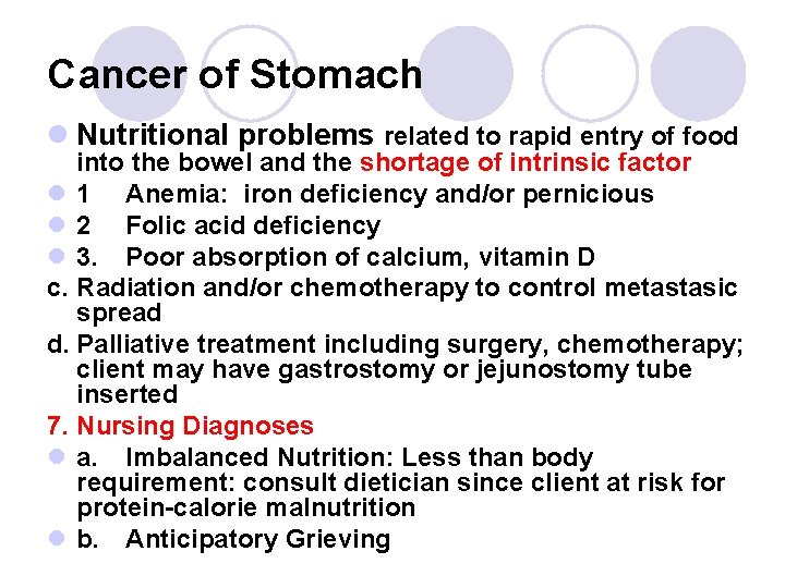 Cancer of Stomach l Nutritional problems related to rapid entry of food into the