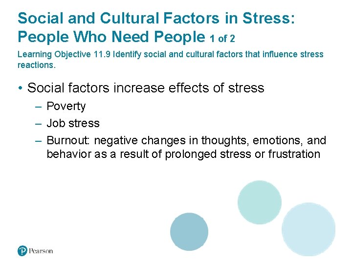 Social and Cultural Factors in Stress: People Who Need People 1 of 2 Learning