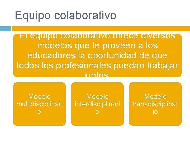 Equipo colaborativo El equipo colaborativo ofrece diversos modelos que le proveen a los educadores