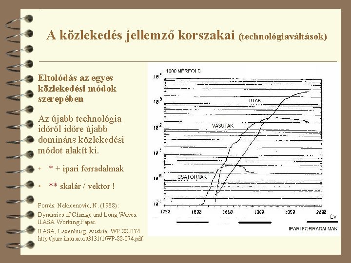 A közlekedés jellemző korszakai (technológiaváltások) Eltolódás az egyes közlekedési módok szerepében Az újabb technológia