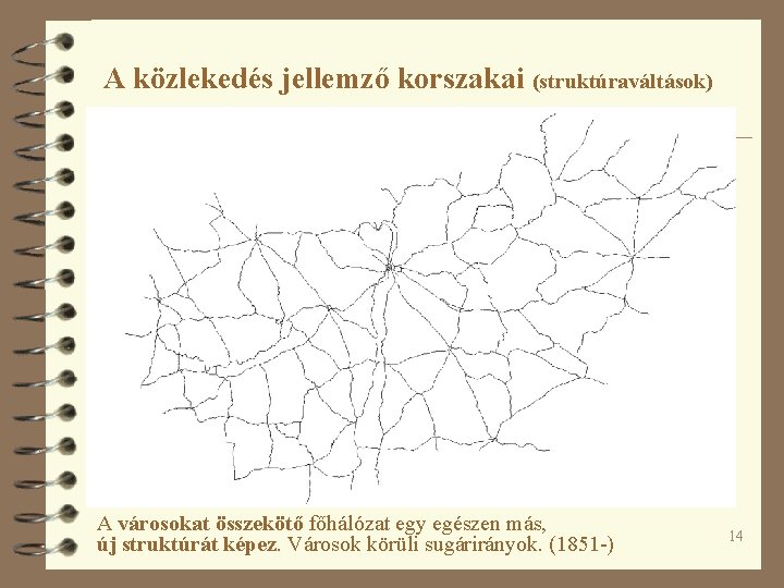 A közlekedés jellemző korszakai (struktúraváltások) A városokat összekötő főhálózat egy egészen más, új struktúrát A közlekedés jellemző korszakai (struktúraváltások) A városokat összekötő főhálózat egy egészen más, új struktúrát