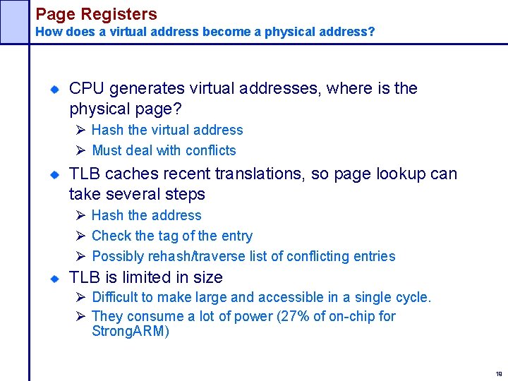 Page Registers How does a virtual address become a physical address? CPU generates virtual