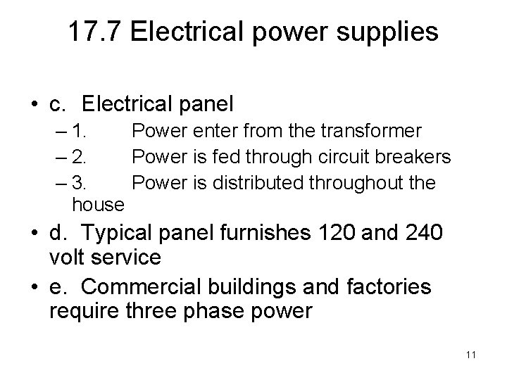 17. 7 Electrical power supplies • c. Electrical panel – 1. Power enter from