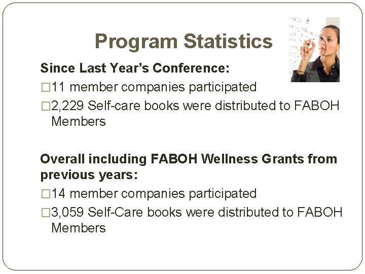 Program Statistics Since Last Year’s Conference: � 11 member companies participated � 2, 229