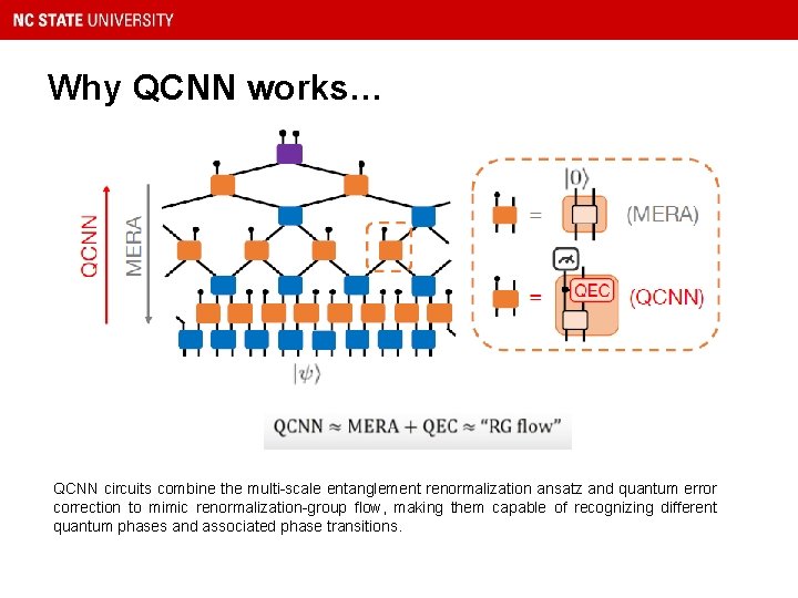 Why QCNN works… QCNN circuits combine the multi-scale entanglement renormalization ansatz and quantum error