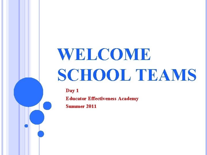 WELCOME SCHOOL TEAMS Day 1 Educator Effectiveness Academy Summer 2011 