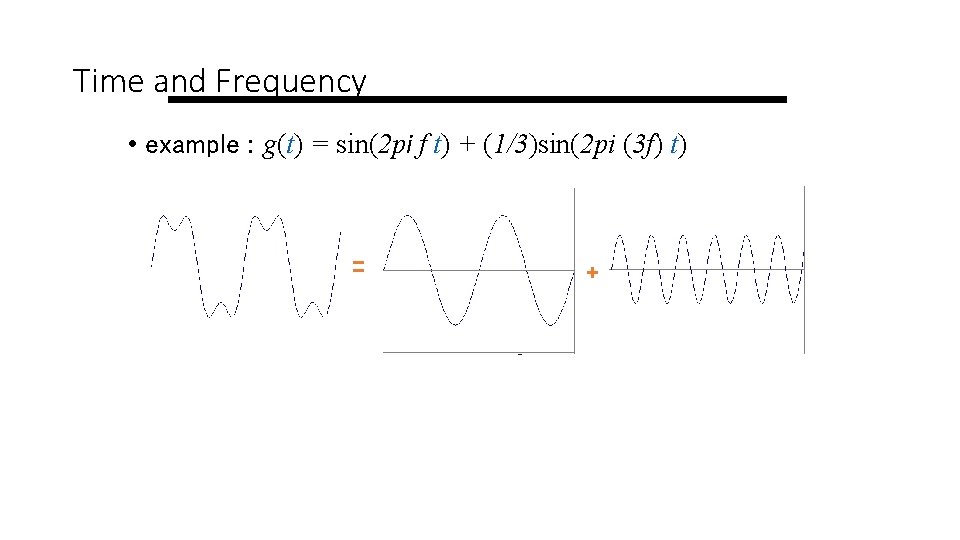 Time and Frequency • example : g(t) = sin(2 pi f t) + (1/3)sin(2