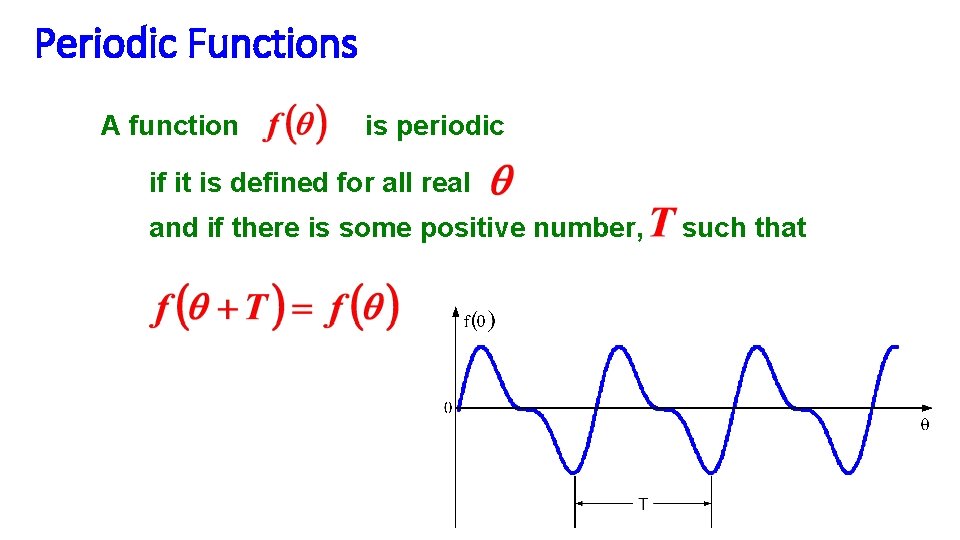 Periodic Functions A function is periodic if it is defined for all real and