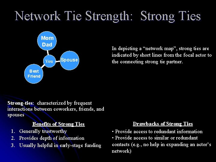 Network Tie Strength: Strong Ties Mom Dad You Spouse In depicting a “network map”,