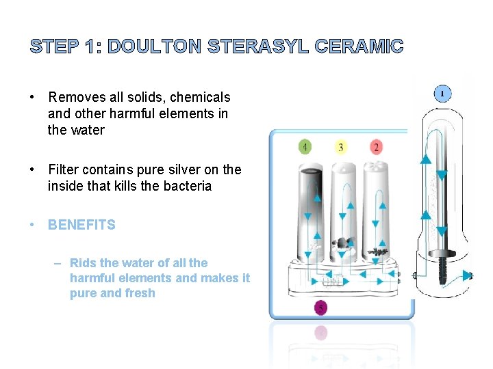 STEP 1: DOULTON STERASYL CERAMIC • Removes all solids, chemicals and other harmful elements STEP 1: DOULTON STERASYL CERAMIC • Removes all solids, chemicals and other harmful elements