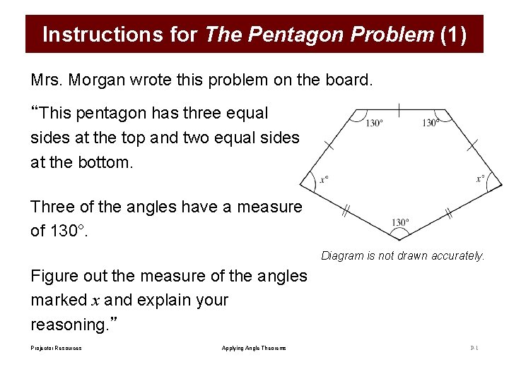 Instructions for The Pentagon Problem (1) Mrs. Morgan wrote this problem on the board.