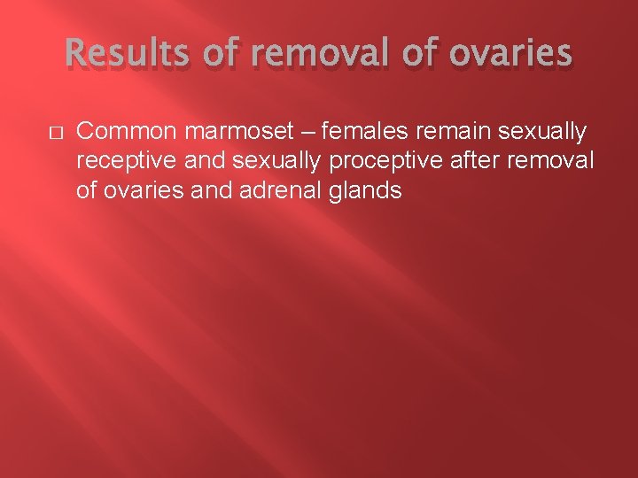 Results of removal of ovaries � Common marmoset – females remain sexually receptive and