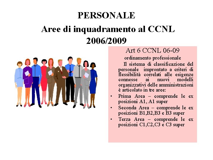 PERSONALE Aree di inquadramento al CCNL 2006/2009 Art 6 CCNL 06 -09 • •