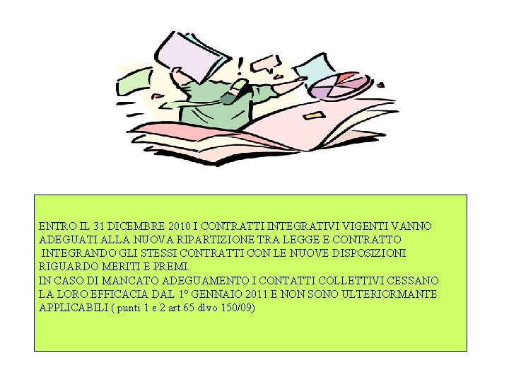 ENTRO IL 31 DICEMBRE 2010 I CONTRATTI INTEGRATIVI VIGENTI VANNO ADEGUATI ALLA NUOVA RIPARTIZIONE