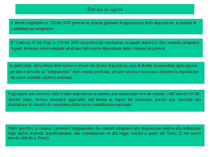 Entrata in vigore il decreto legislativo n. 150 del 2009 prevede un sistema graduale