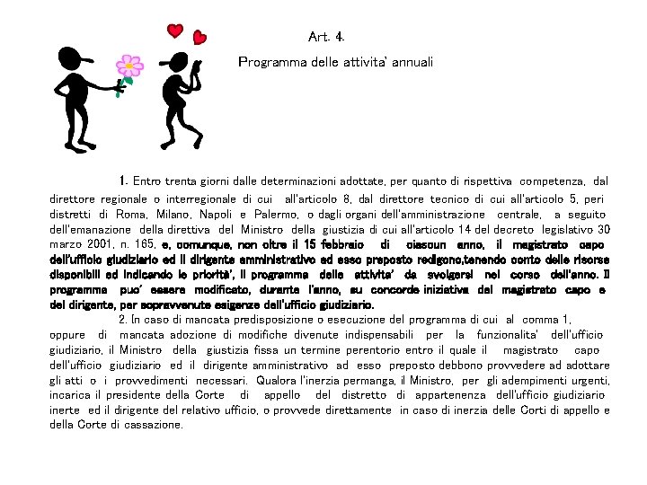 Art. 4. Programma delle attivita' annuali 1. Entro trenta giorni dalle determinazioni adottate, per