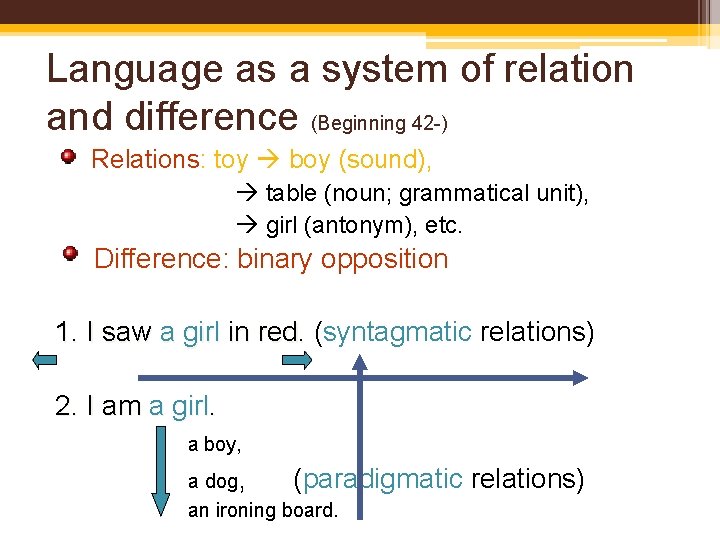 Language as a system of relation and difference (Beginning 42 -) Relations: toy boy