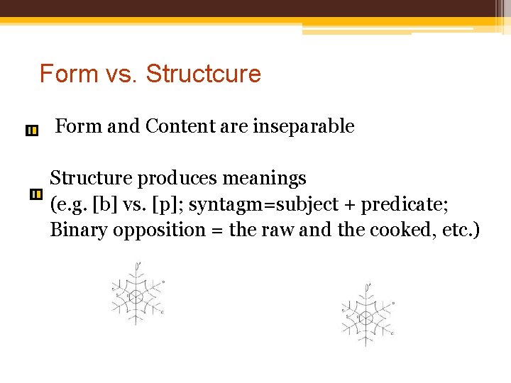 Form vs. Structcure Form and Content are inseparable Structure produces meanings (e. g. [b]