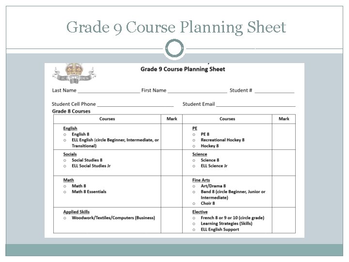 Grade 9 Course Planning Sheet 