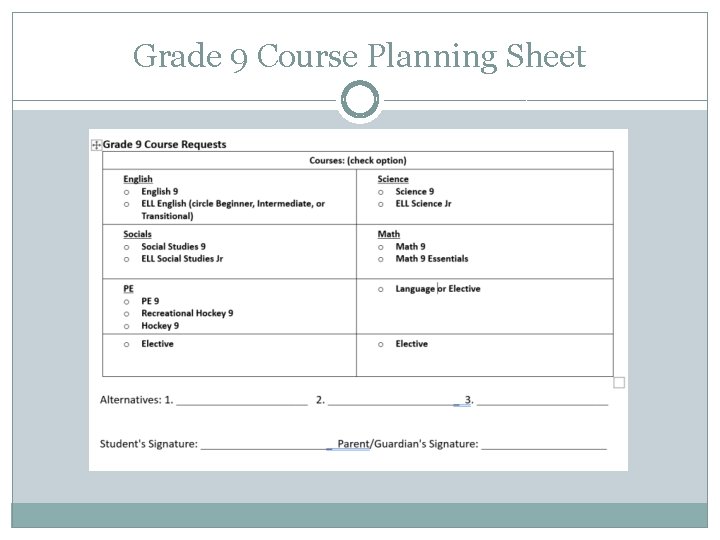Grade 9 Course Planning Sheet 
