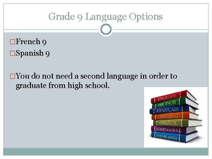 Grade 9 Language Options �French 9 �Spanish 9 �You do not need a second