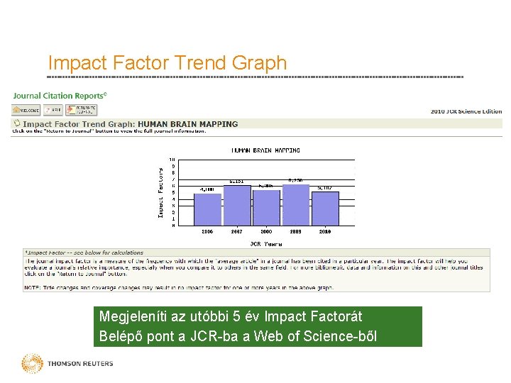 Impact Factor Trend Graph Megjeleníti az utóbbi 5 év Impact Factorát Belépő pont a