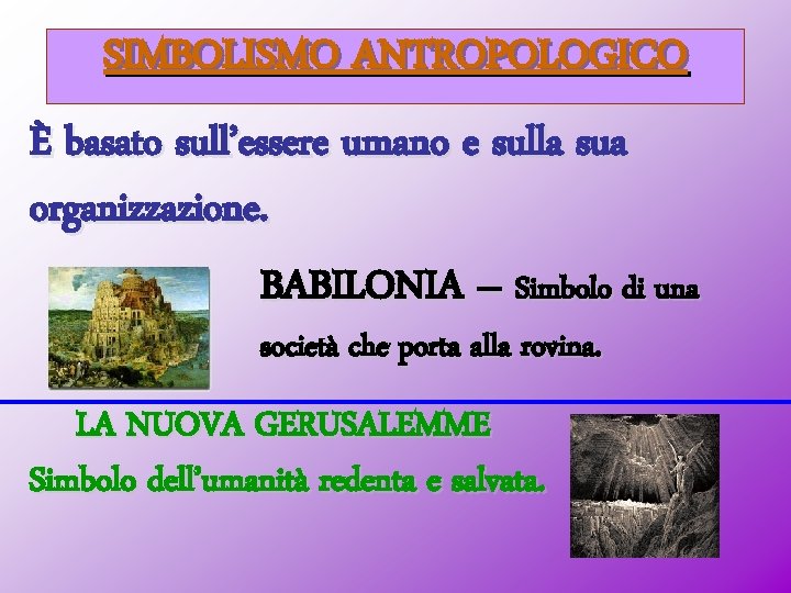 SIMBOLISMO ANTROPOLOGICO È basato sull’essere umano e sulla sua organizzazione. BABILONIA – Simbolo di