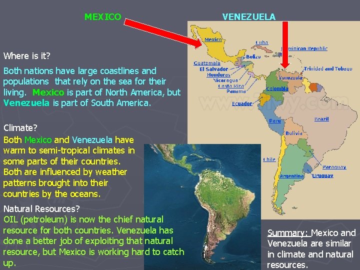 MEXICO VENEZUELA Where is it? Both nations have large coastlines and populations that rely