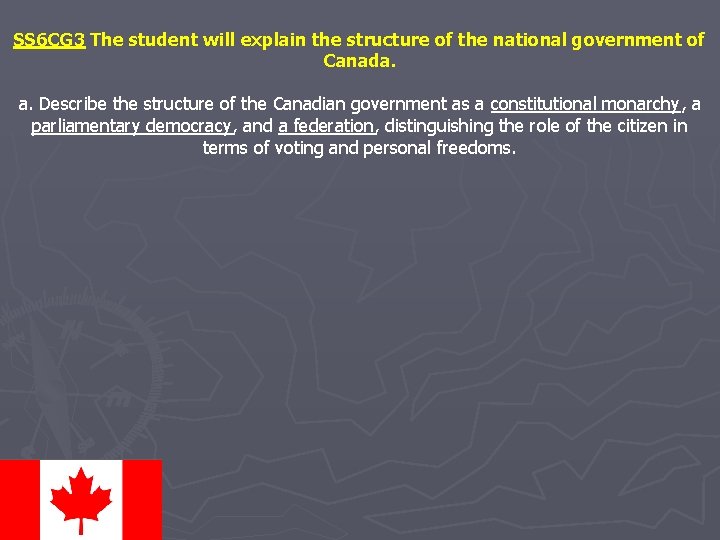 SS 6 CG 3 The student will explain the structure of the national government