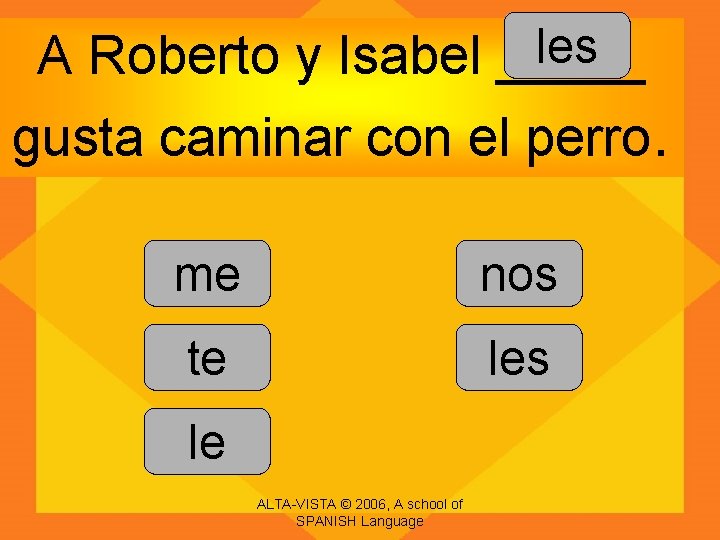 les A Roberto y Isabel _____ gusta caminar con el perro. me nos te
