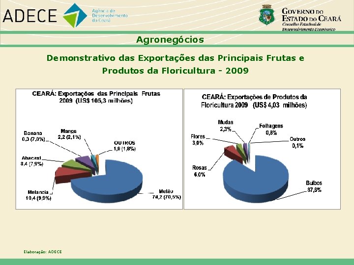 Agronegócios Demonstrativo das Exportações das Principais Frutas e Produtos da Floricultura - 2009 Elaboração: